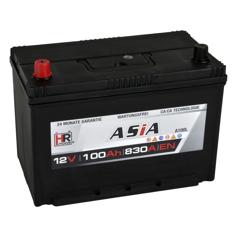 Starterbatterie Asia Autobatterie 12V 100Ah Plus Pol Links Batterie Japan KFZ