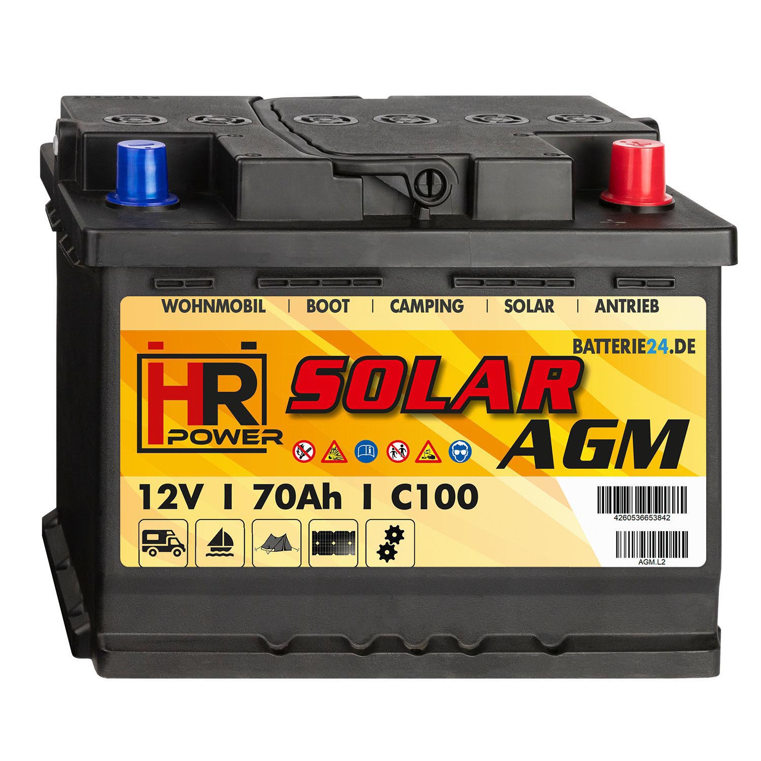 HR Solar AGM 12V 70Ah Versorgerbatterie (USt-befreit nach §12 Abs.3 Nr. 1 S.1 UStG)