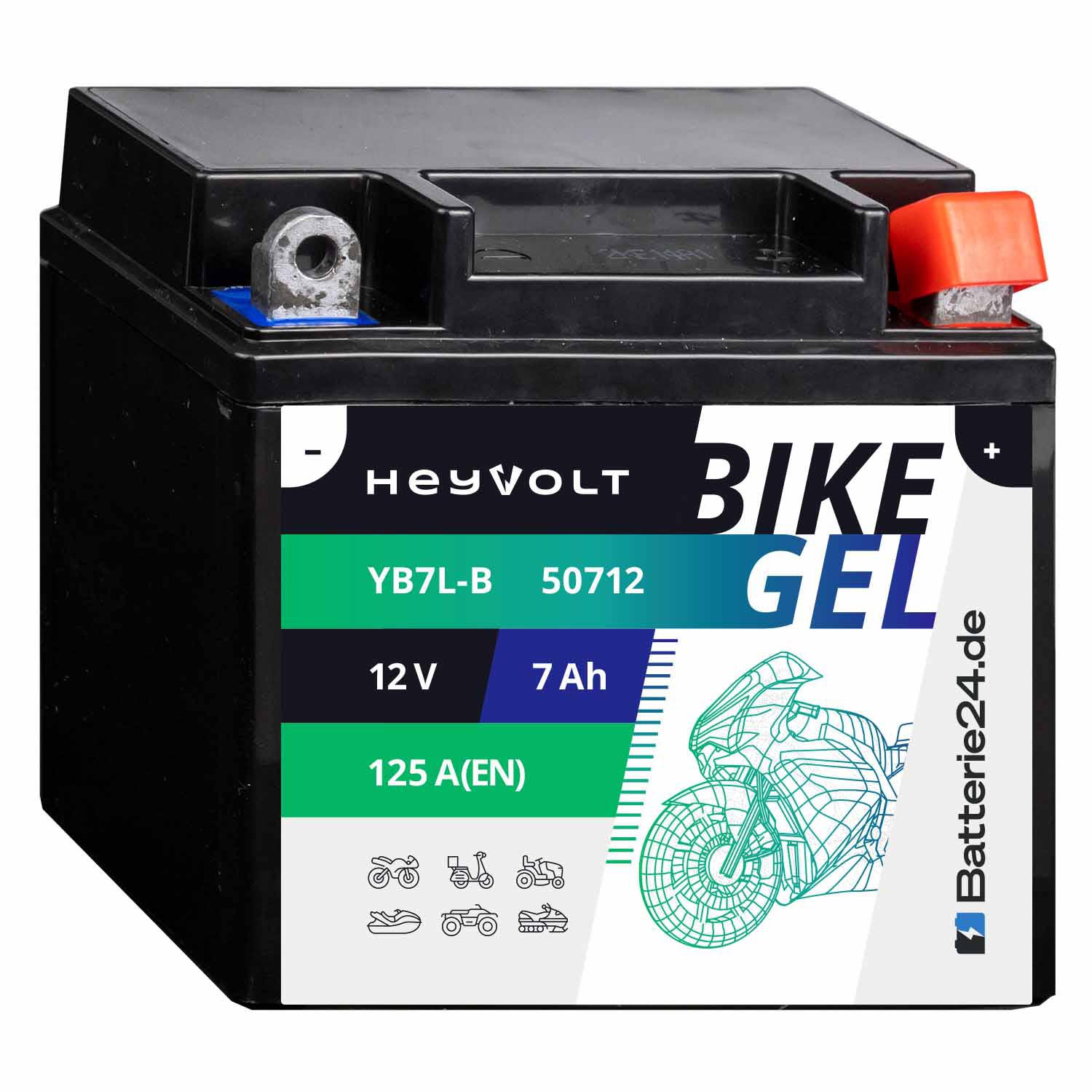HeyVolt BIKE GEL Motorradbatterie YB7L-B 50712 12V 7Ah