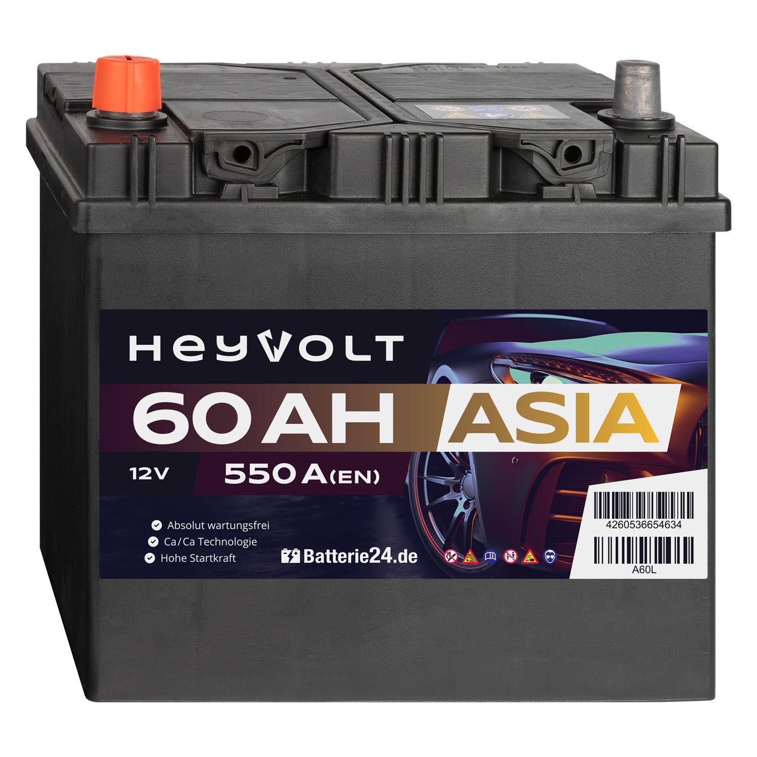 HeyVolt ASIA Autobatterie A60L 12V 60Ah Starterbatterie
