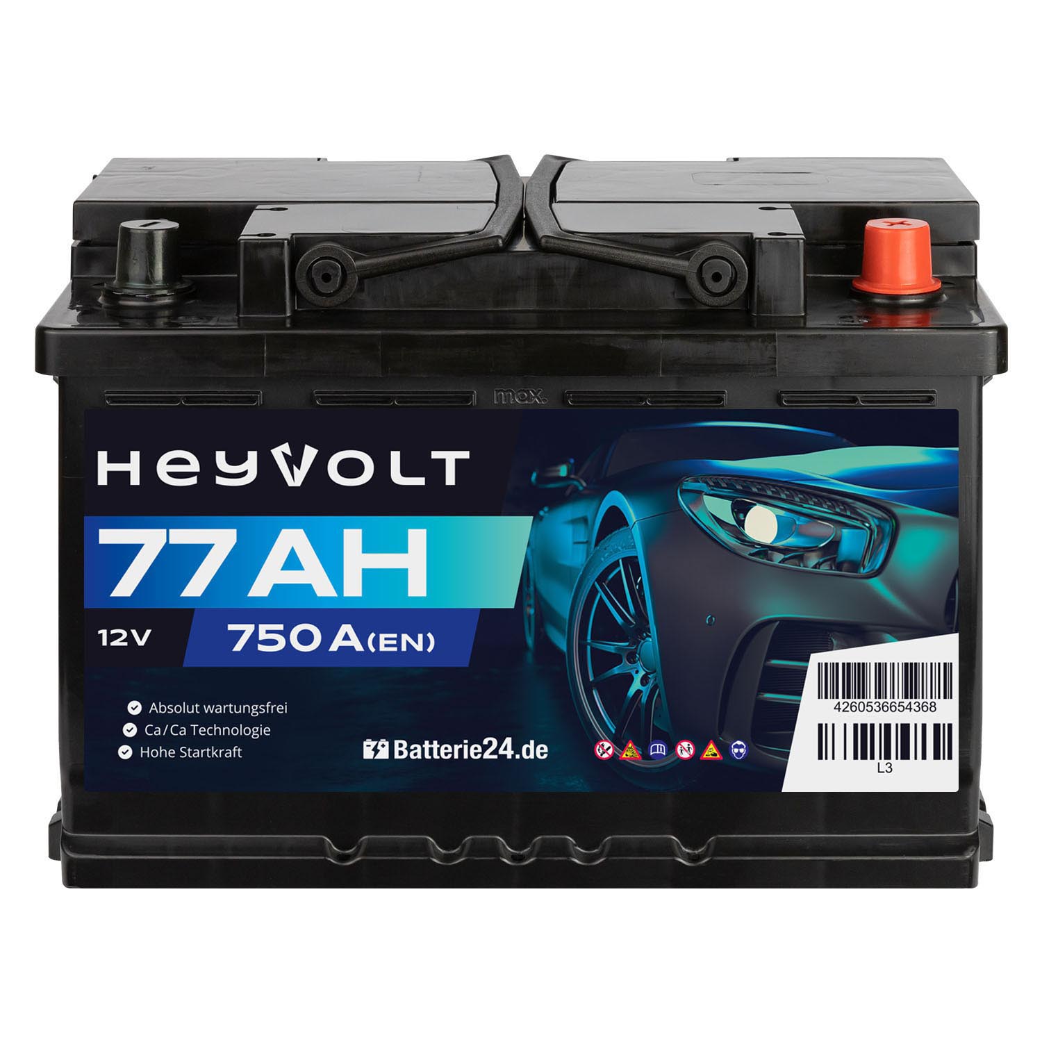 HeyVolt Start Autobatterie 12V 77Ah