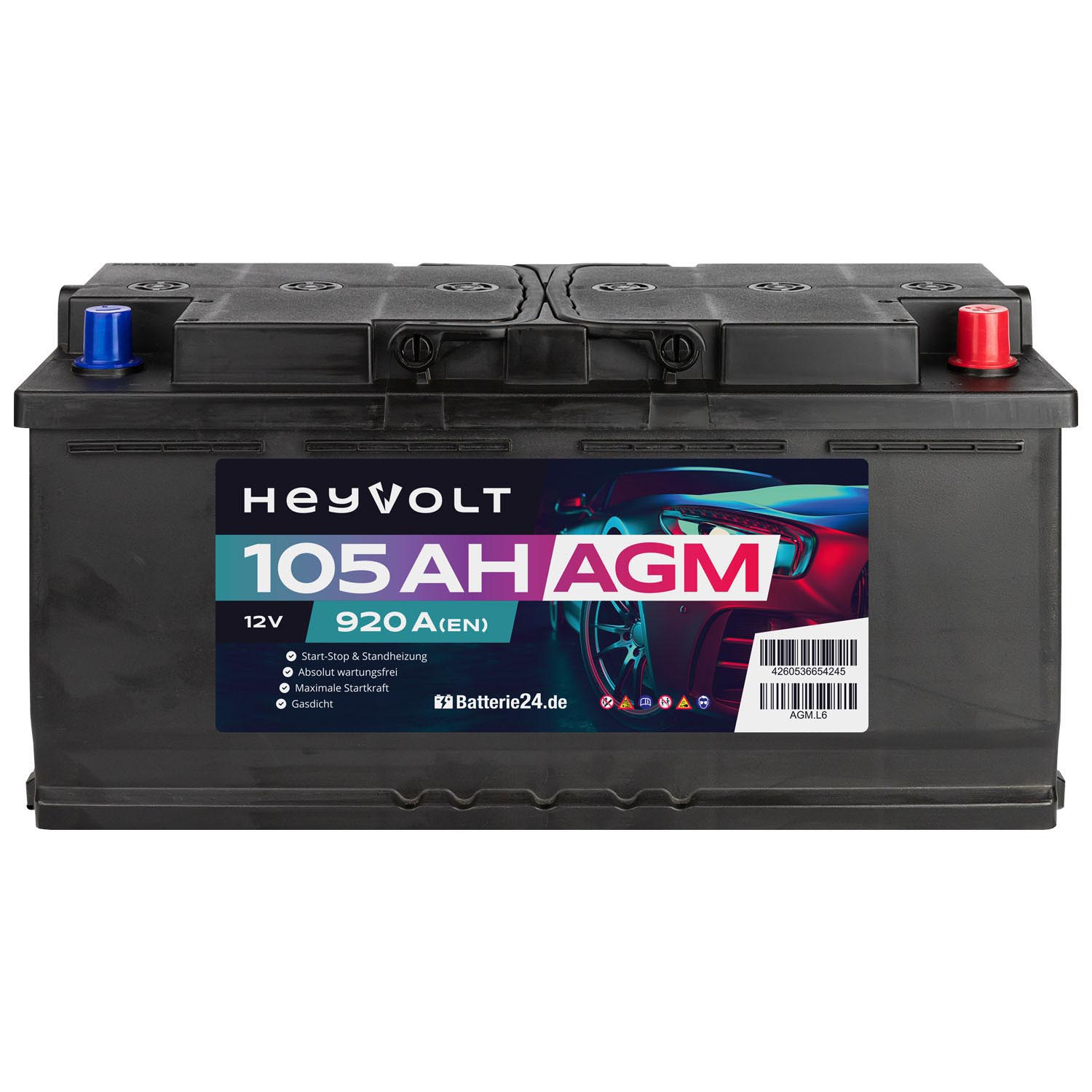 HeyVolt AGM Autobatterie 12V 105Ah