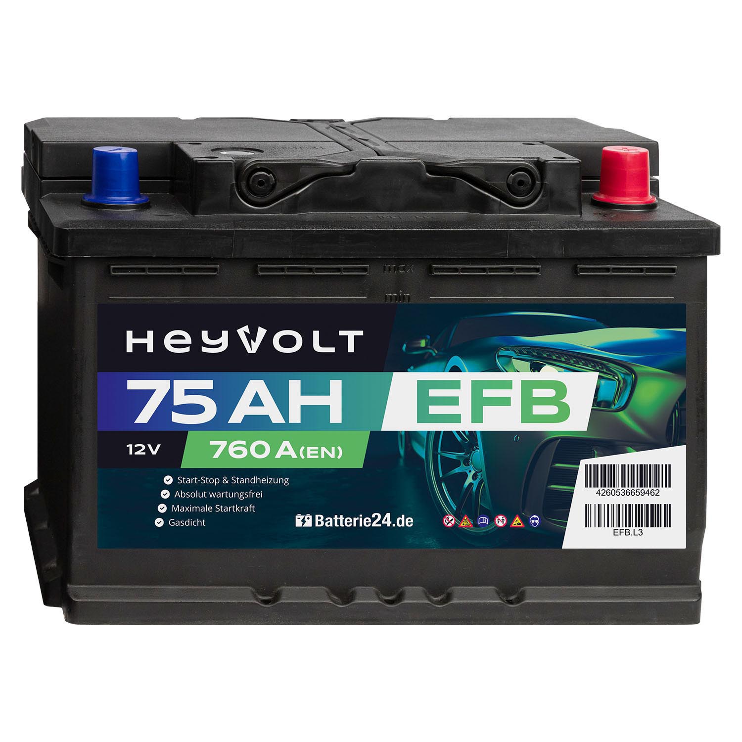 HeyVolt EFB 12V 75Ah Autobatterie