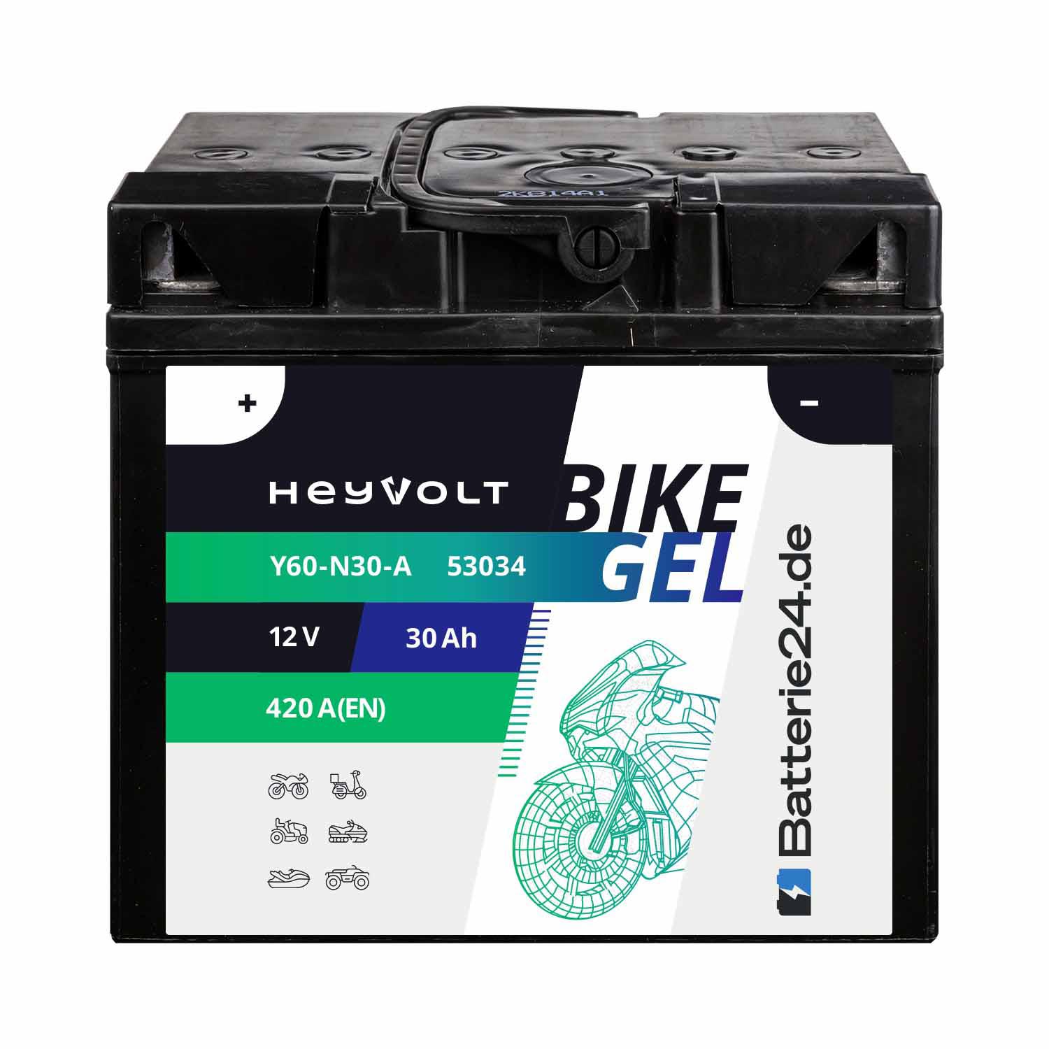 HeyVolt BIKE GEL Motorradbatterie Y60-N30-A 53034 12V 30Ah