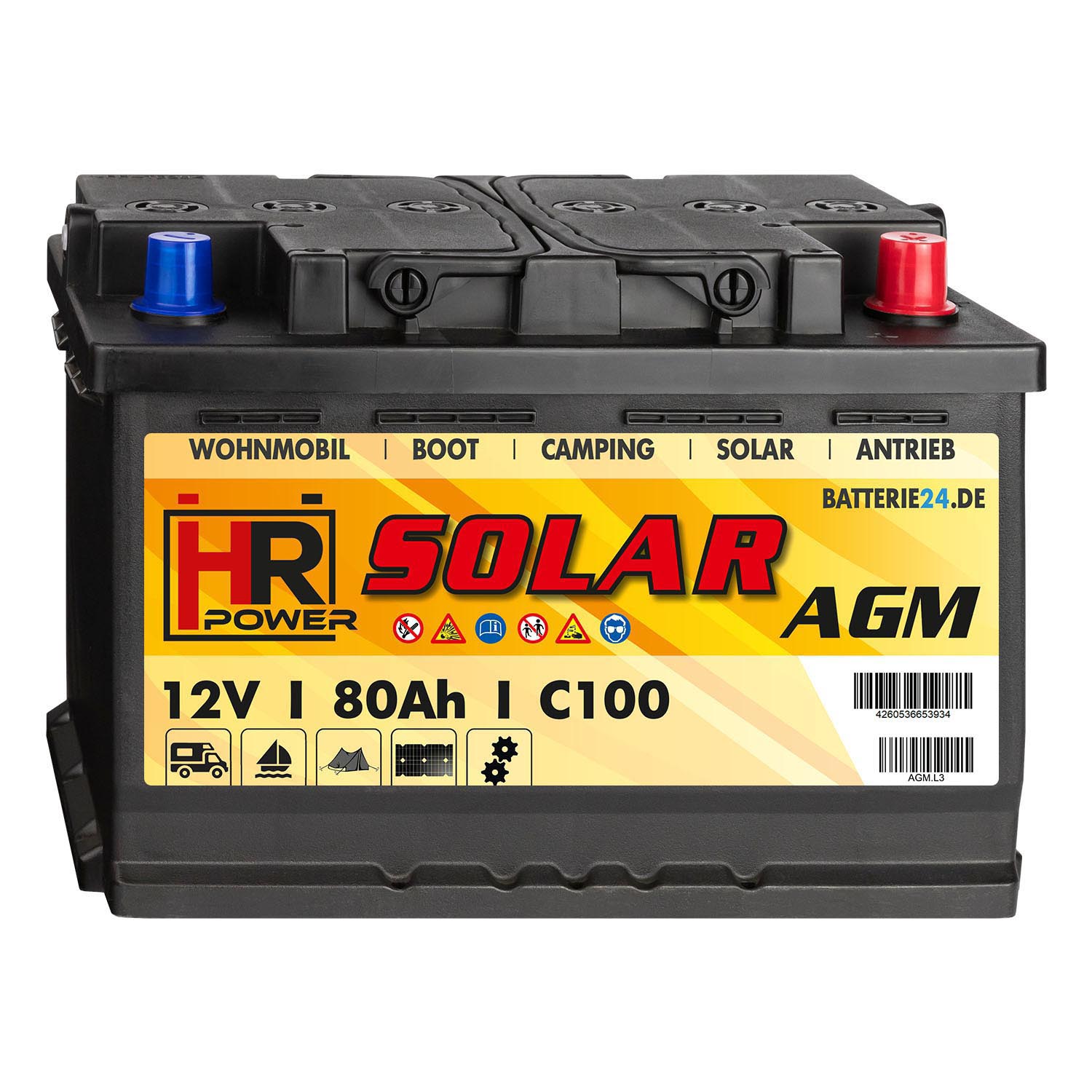 HR Solar AGM 12V 80Ah Versorgungsbatterie (USt-befreit nach §12 Abs.3 Nr. 1 S.1 UStG)