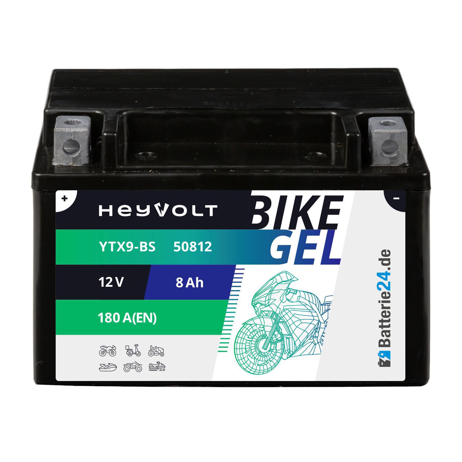 HeyVolt BIKE GEL Motorradbatterie YTX9-BS 50812 12V 8Ah