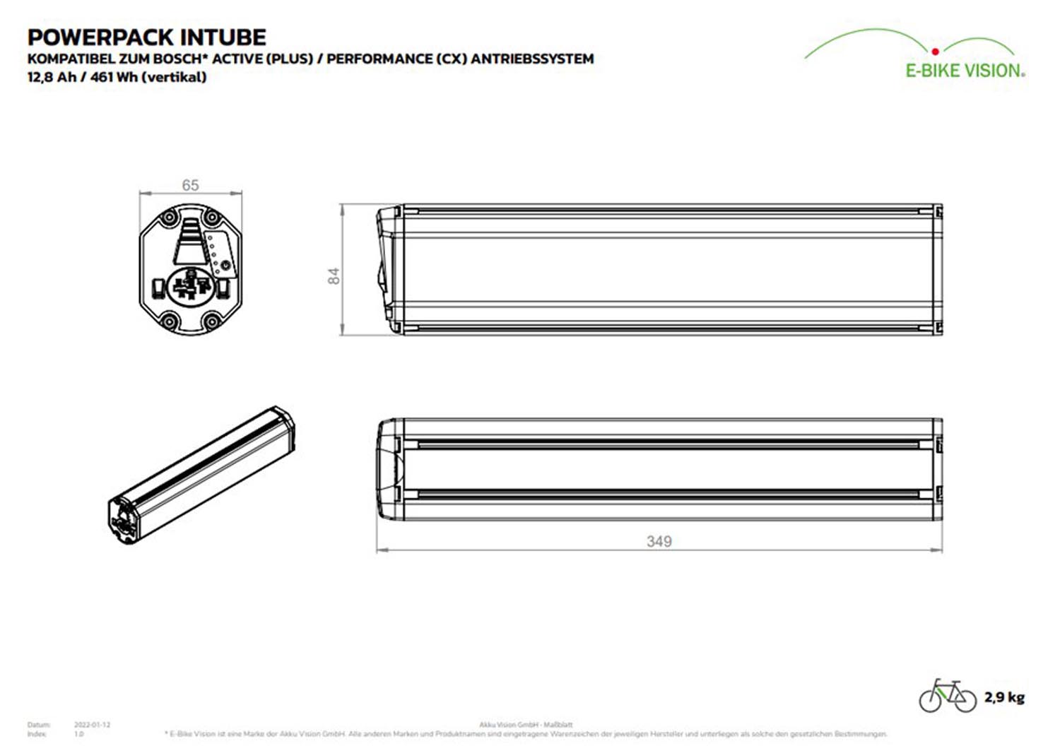 BOSCH Intube vertikal Active-Plus Performance-CX Line E-Bike Akku Alternative von Akku Vision 12,8Ah