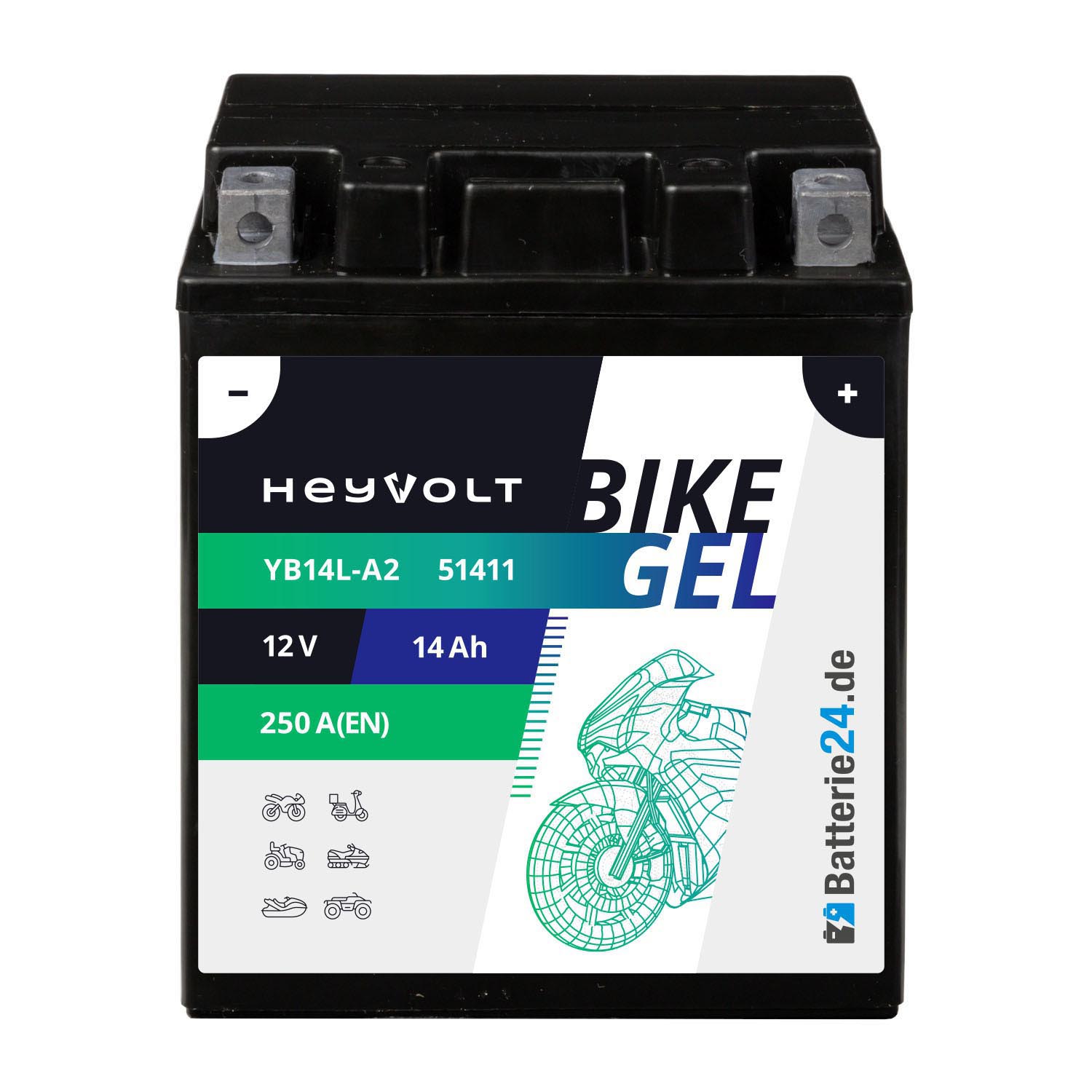 HeyVolt BIKE GEL Motorradbatterie YB14L-A2 51411 12V 14Ah