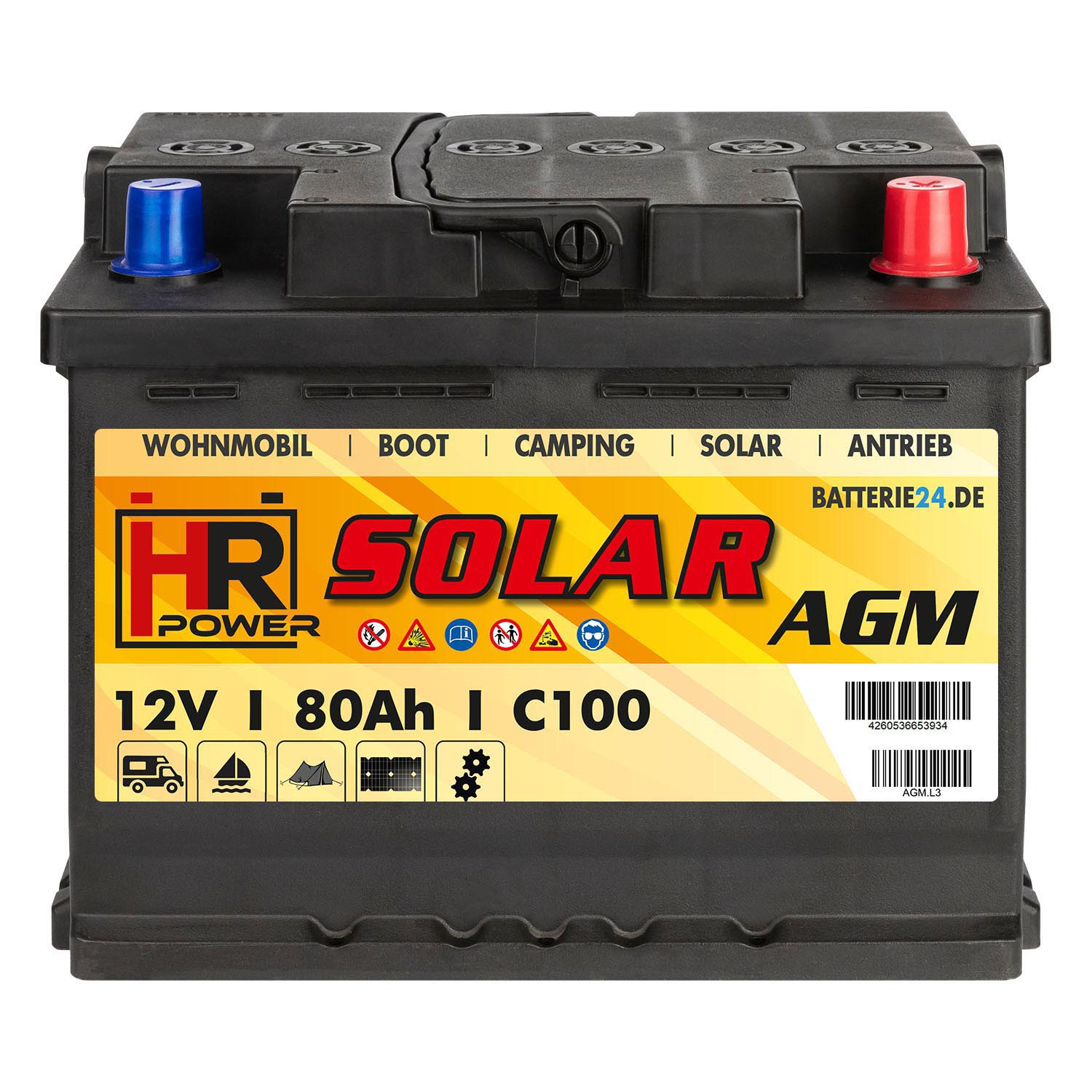 HR Solar AGM 12V 80Ah Versorgungsbatterie