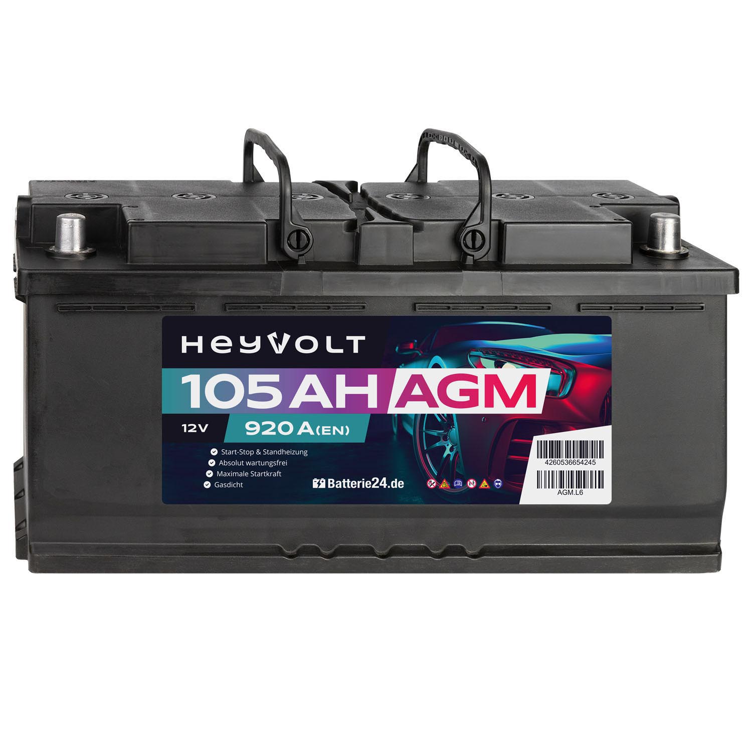 HeyVolt AGM Autobatterie 12V 105Ah