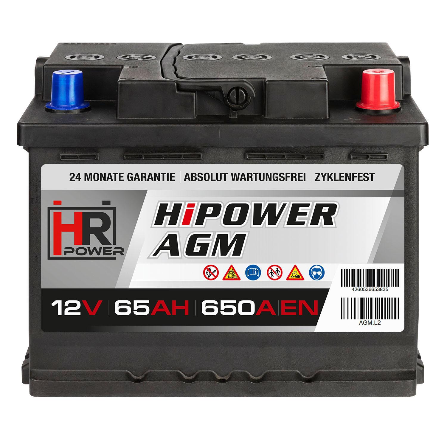 HR HiPower AGM Autobatterie 12V 65Ah