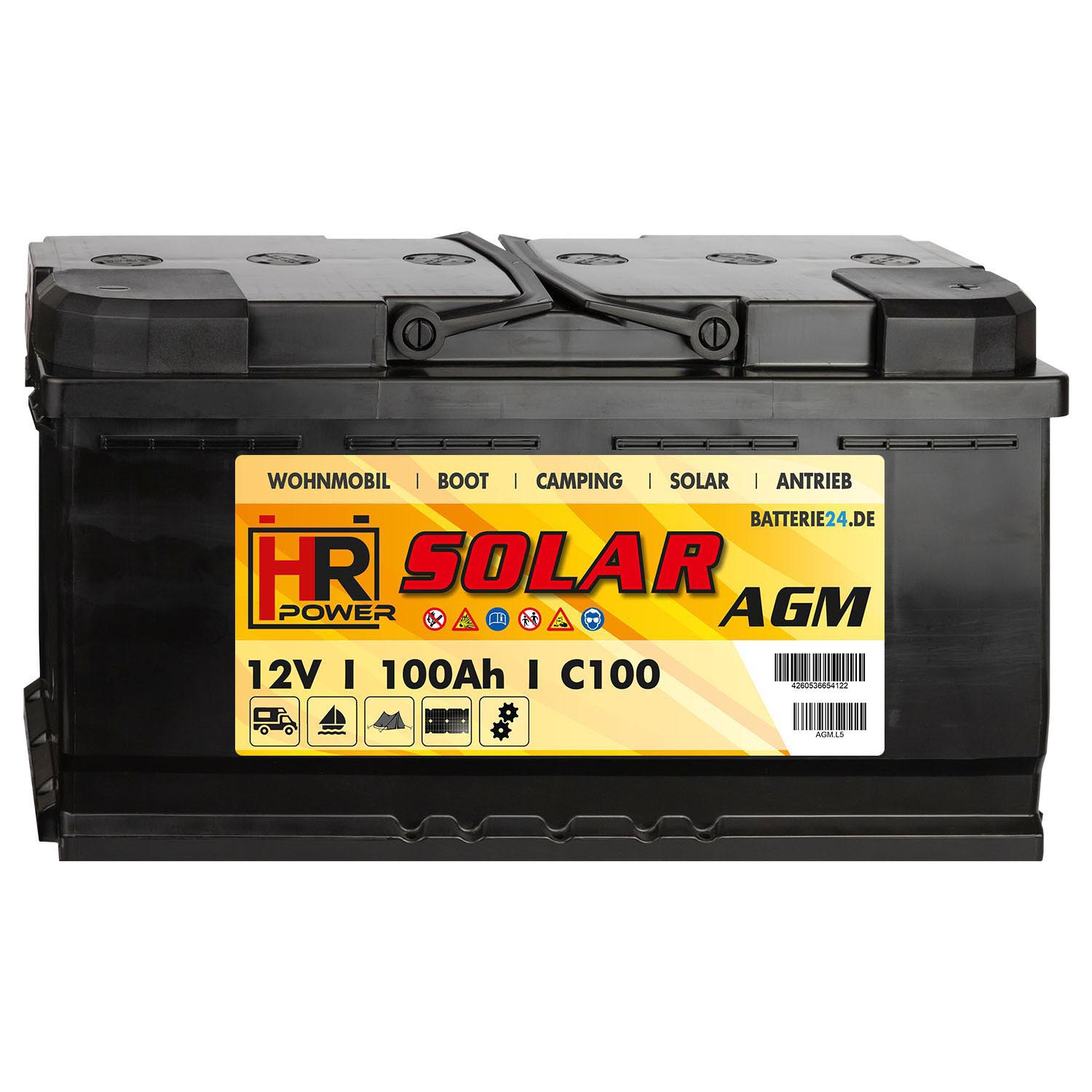 HR Solar AGM 12V 100Ah Versorgungsbatterie (USt-befreit nach §12 Abs.3 Nr. 1 S.1 UStG)