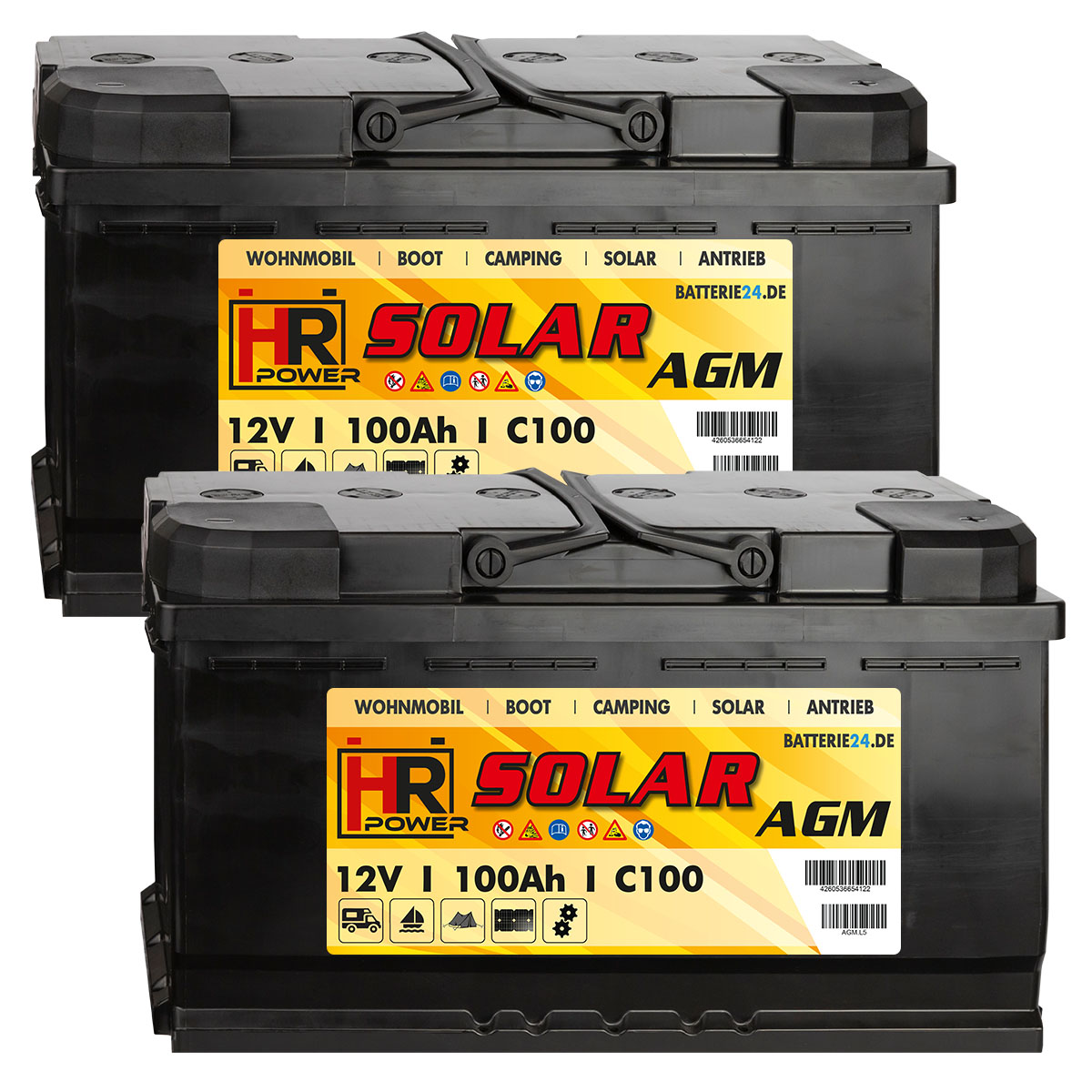 2x HR Solar AGM 12V 100Ah Versorgungsbatterie (USt-befreit nach §12 Abs.3 Nr. 1 S.1 UStG)