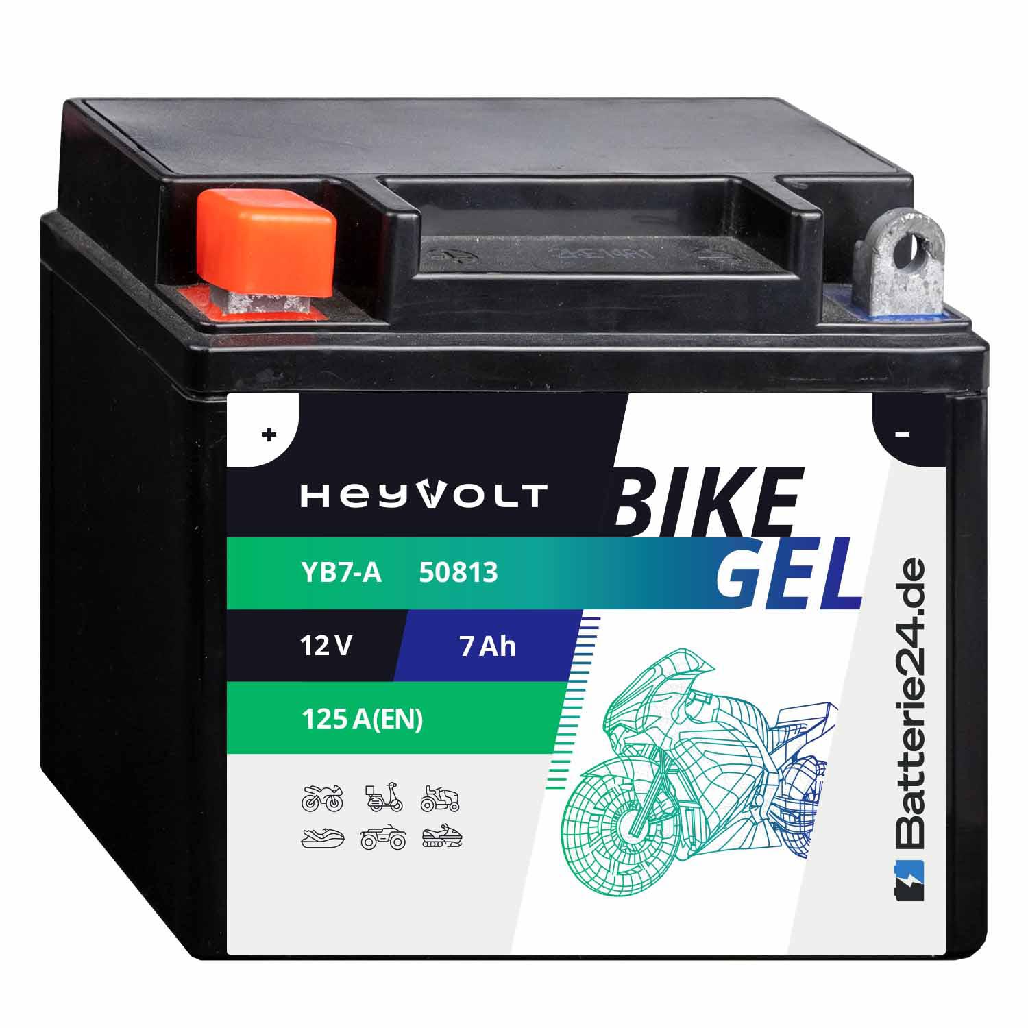 HeyVolt BIKE GEL Motorradbatterie YB7-A 50813 12V 7Ah