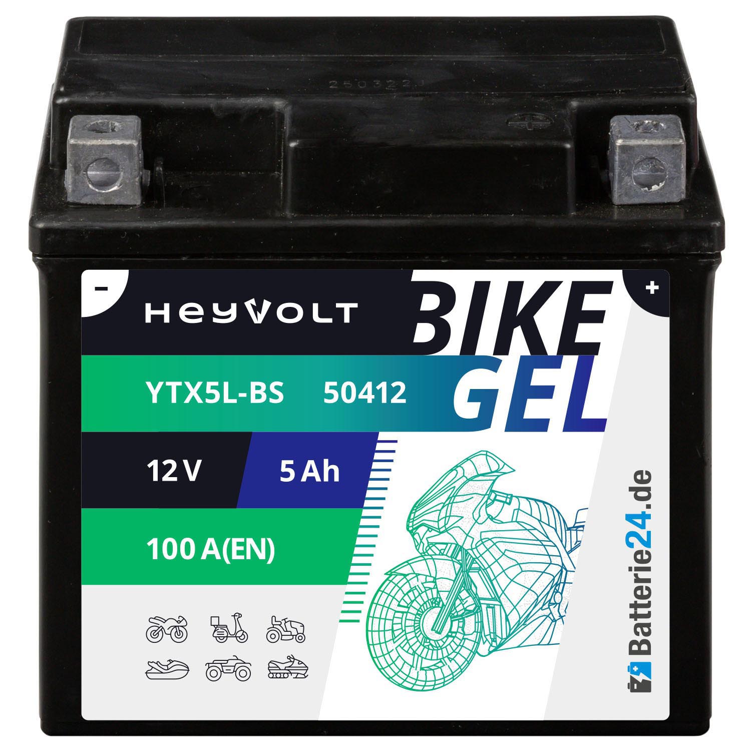 HeyVolt BIKE GEL Motorradbatterie YTX5L-BS 50412 12V 5Ah