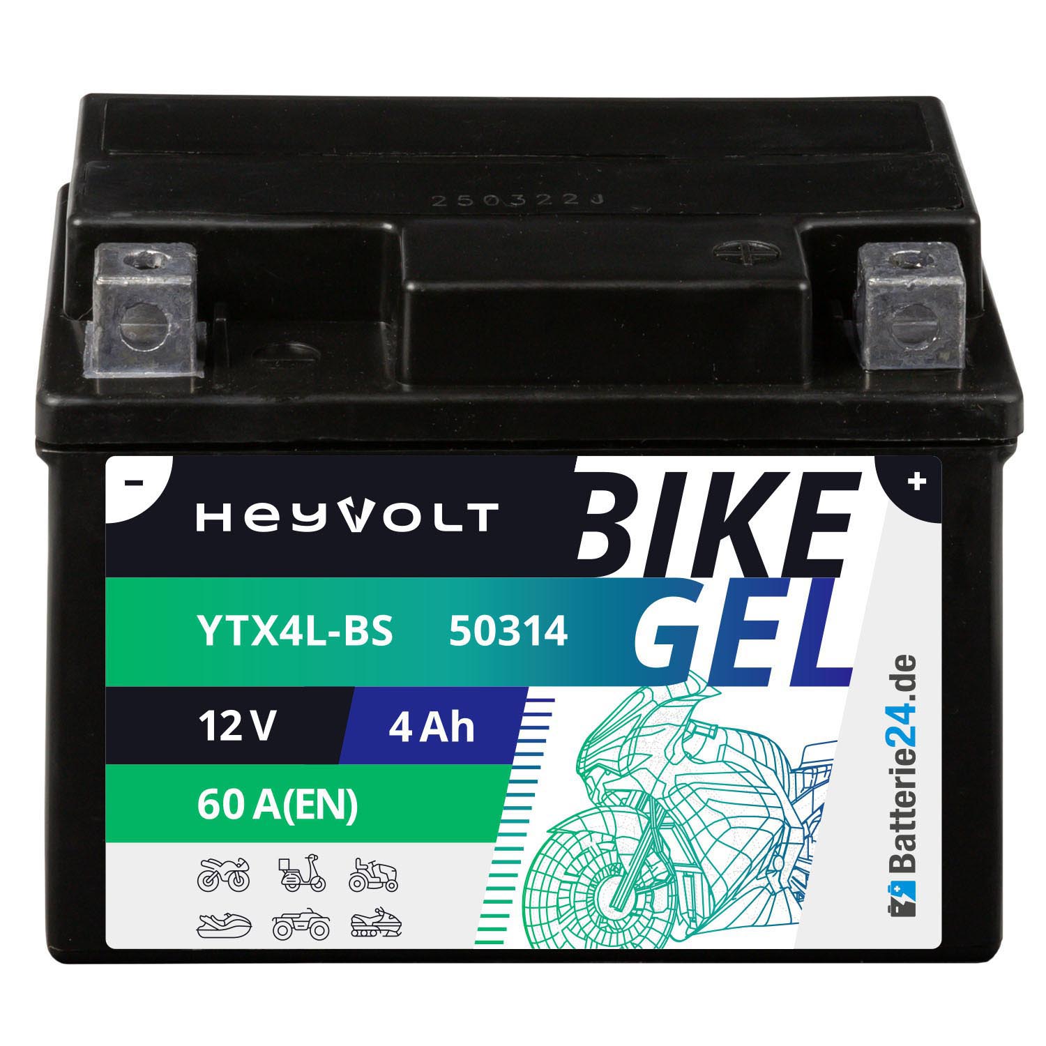 HeyVolt BIKE GEL Motorradbatterie YTX4L-BS 50314 12V 4Ah