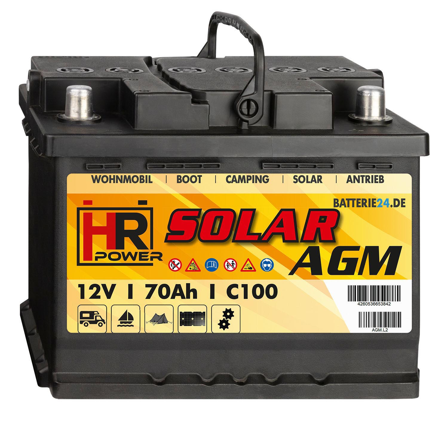 HR Solar AGM Versorgerbatterie 12V 70Ah