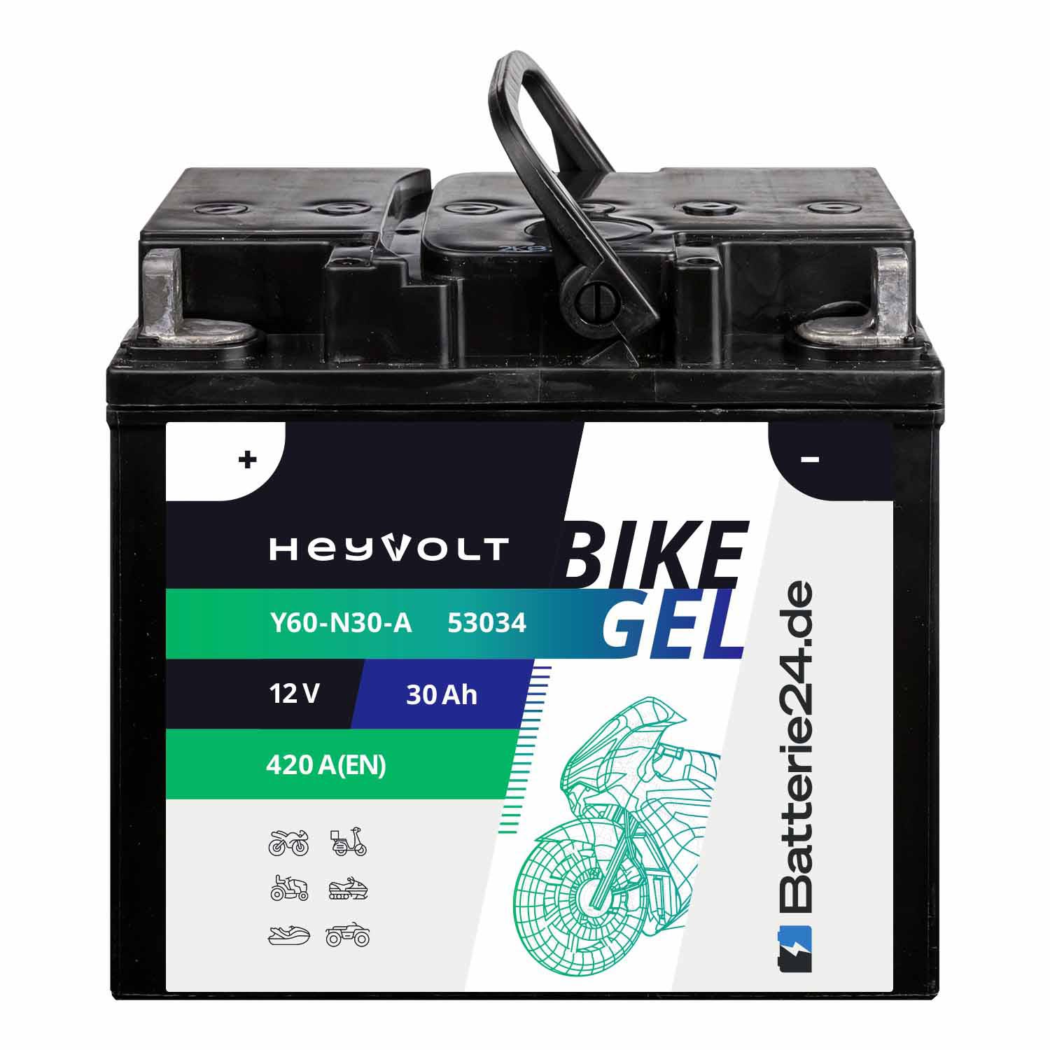 HeyVolt BIKE GEL Motorradbatterie Y60-N30-A 53034 12V 30Ah