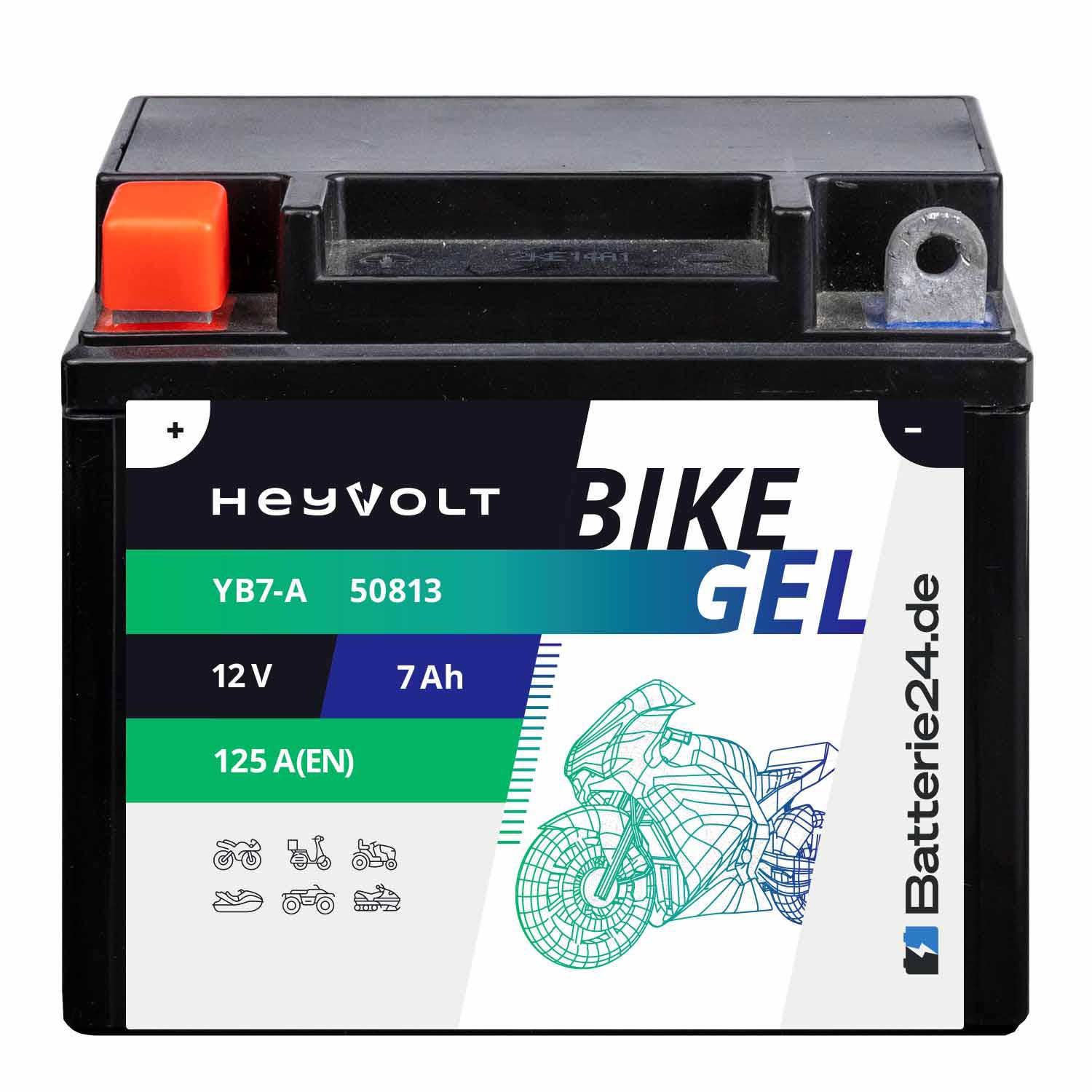 HeyVolt BIKE GEL Motorradbatterie YB7-A 50813 12V 7Ah