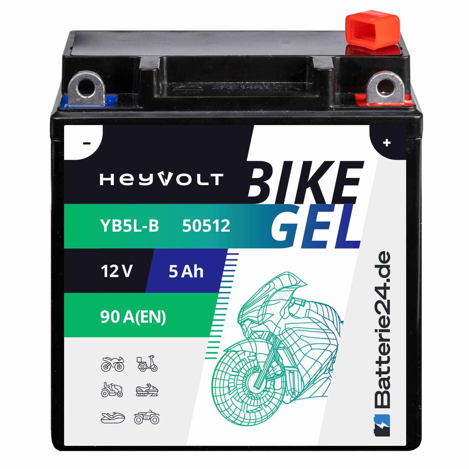 HeyVolt BIKE GEL Motorradbatterie YB5L-B 50512 12V 5Ah