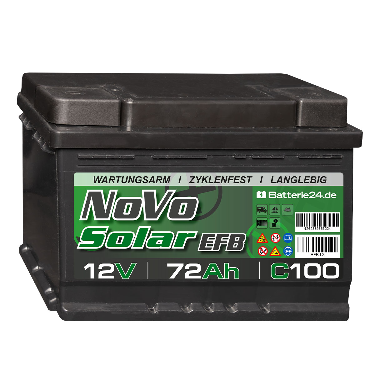 NoVo Solar EFB 12V 72Ah Versorgerbatterie (USt-befreit nach §12 Abs.3 Nr. 1 S.1 UStG)