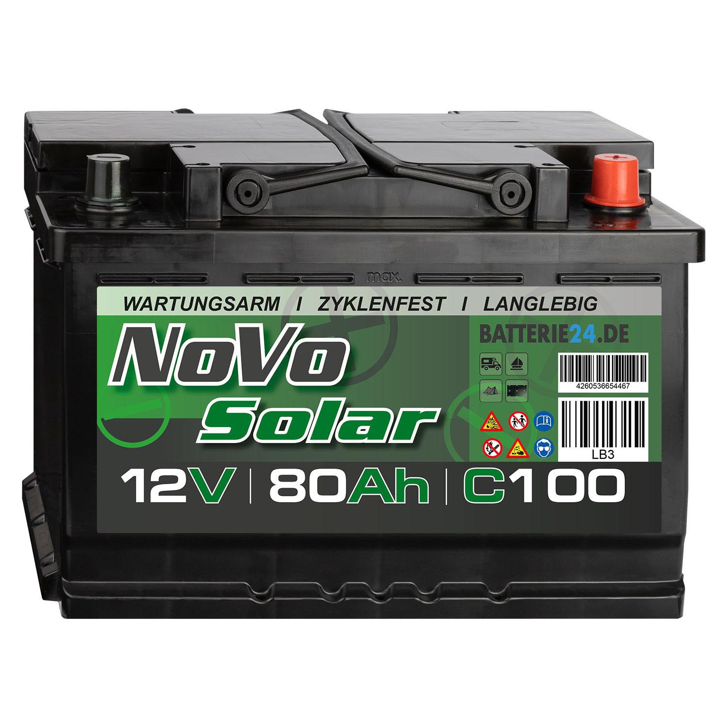 Novo Solar 12V 80Ah Versorgerbatterie (USt-befreit nach §12 Abs.3 Nr. 1 S.1 UStG)