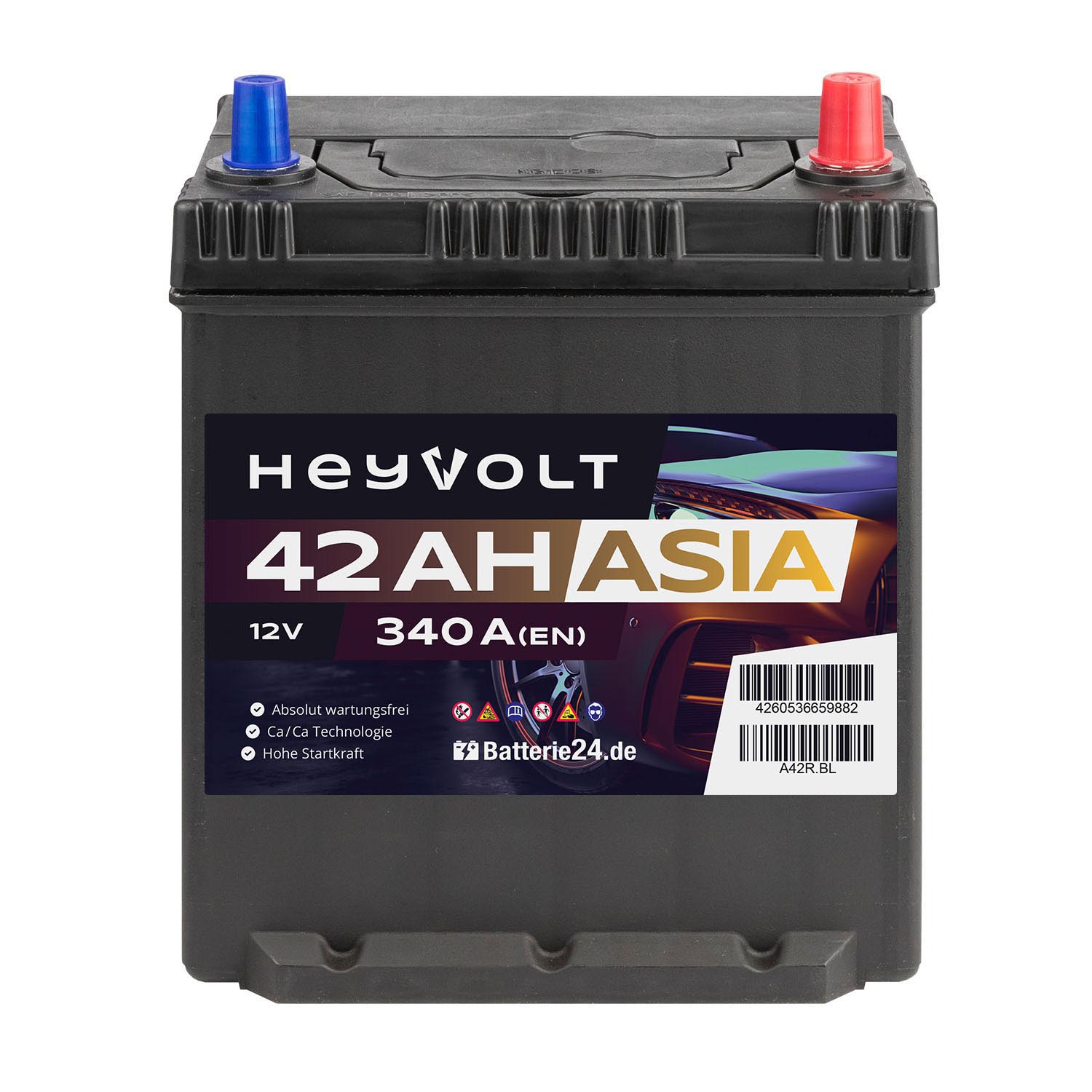 HeyVolt ASIA A42R BL Autobatterie 12V 42Ah mit Bodenleiste