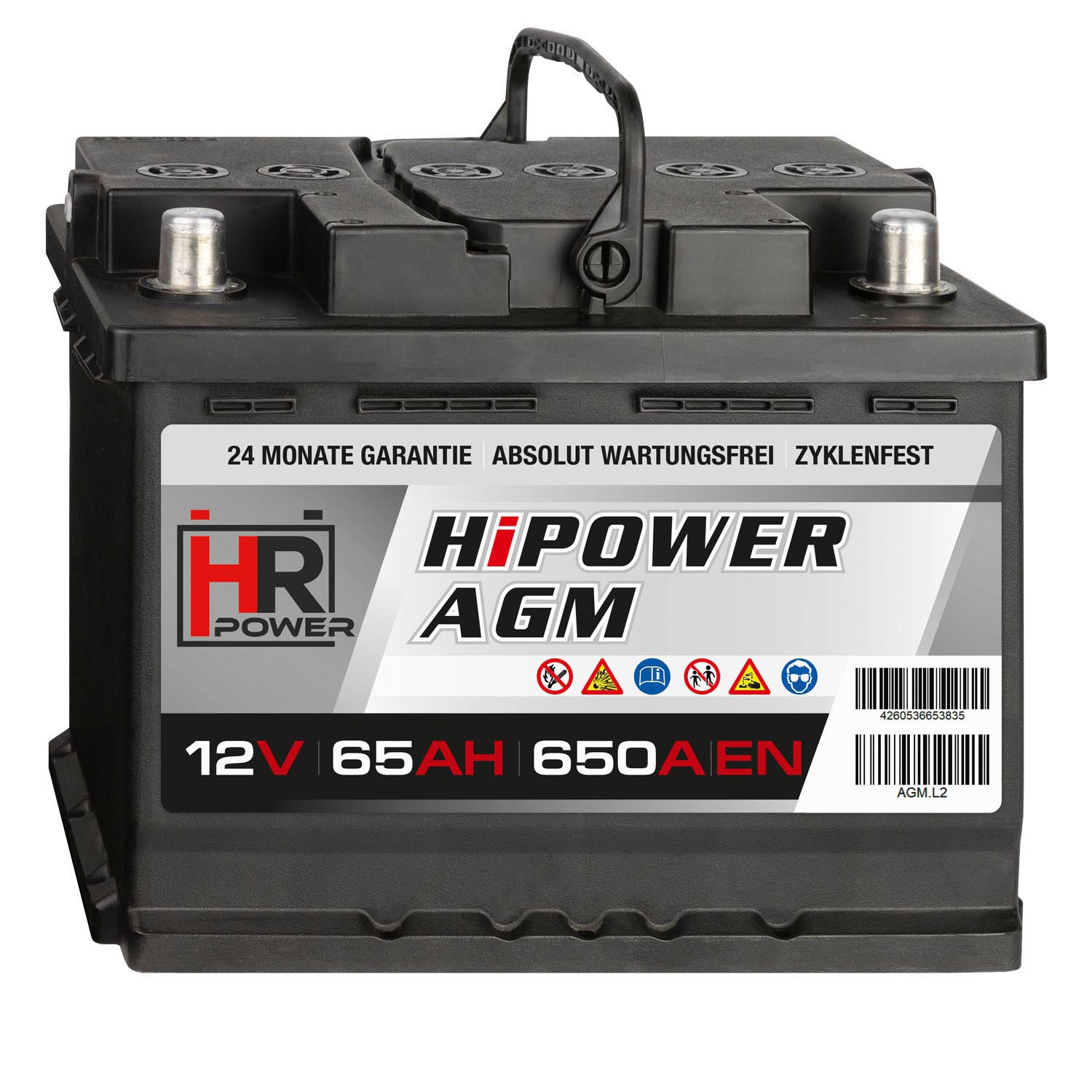HR HiPower AGM Autobatterie 12V 65Ah