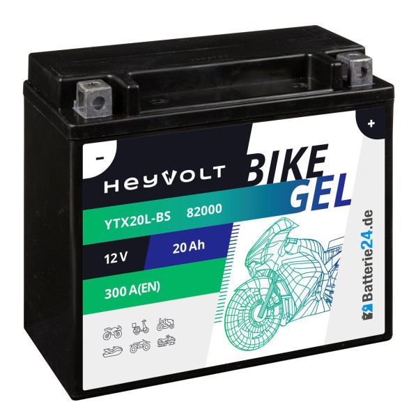 HeyVolt BIKE GEL Motorradbatterie YTX20L-BS 82000 12V 20Ah
