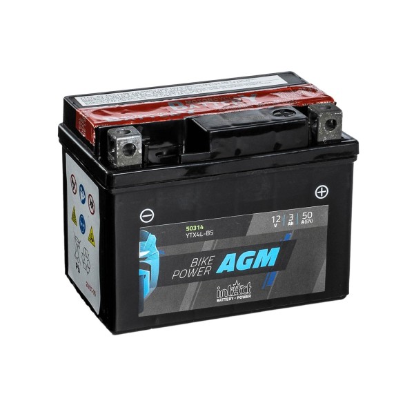 intAct Bike-Power Motorradbatterie AGM YTX4L-BS 12V 3Ah 50314