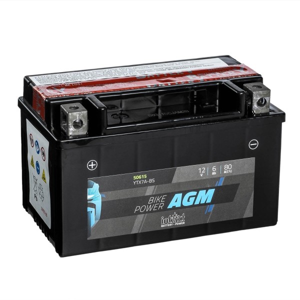 intAct Bike-Power Motorradbatterie AGM YTX7A-BS 12V 6Ah 50615