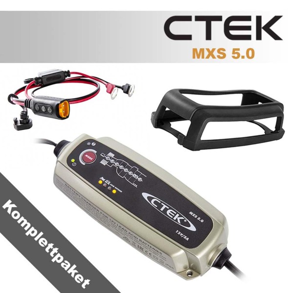 CTEK KOMPLETTPAKET MXS 5.0 12V 0,8A/5A Ladegerät+Ladezustandsanzeige Ringschuh M6+Bumper 60