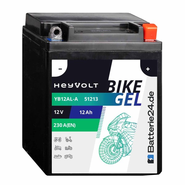 HeyVolt BIKE GEL Motorradbatterie YB12AL-A 51213 12V 12Ah