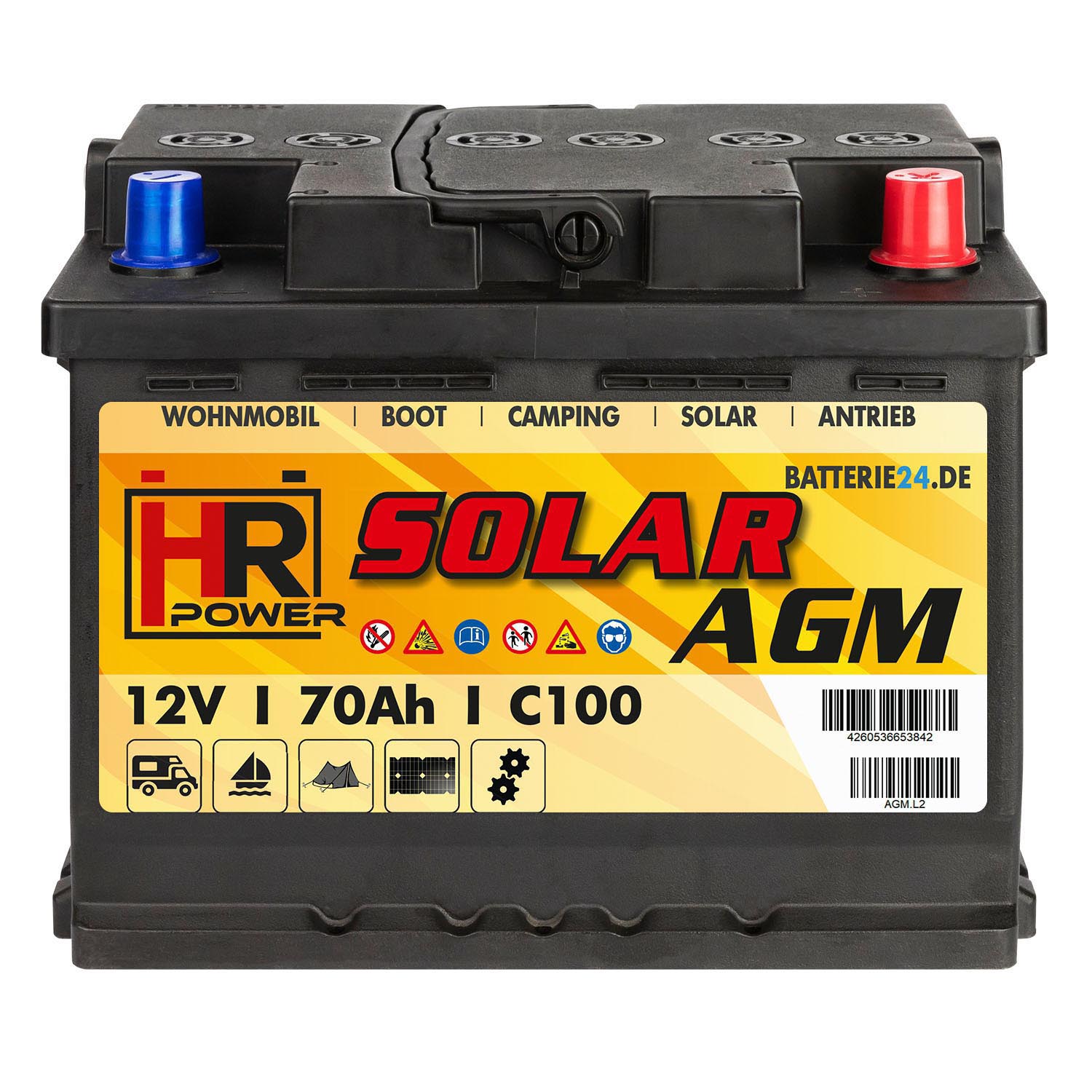 HR Solar AGM Versorgerbatterie 12V 70Ah