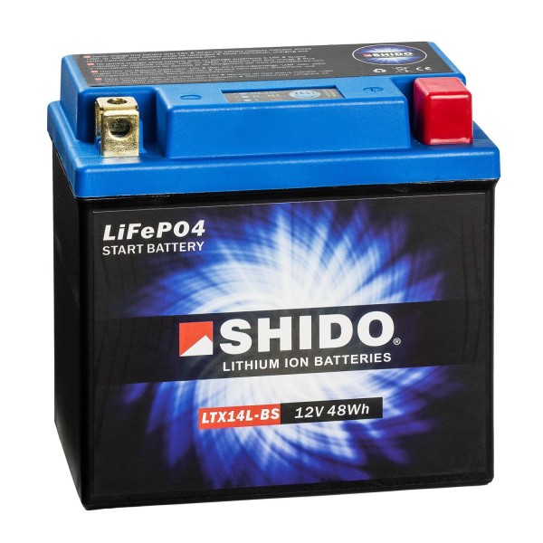 Shido Lithium Motorradbatterie LiFePO4 LTX14L-BS 12V