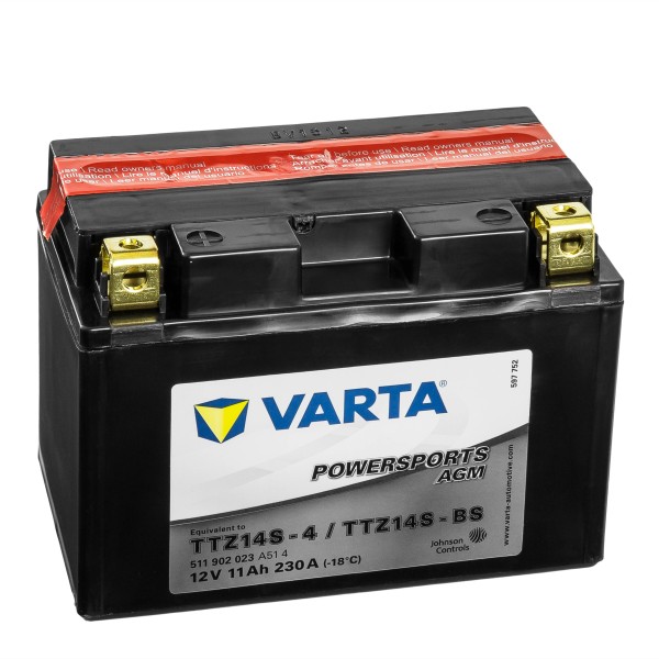 VARTA Powersports AGM Motorradbatterie YTZ14S-4 YTZ14S-BS 51121 12V 11Ah