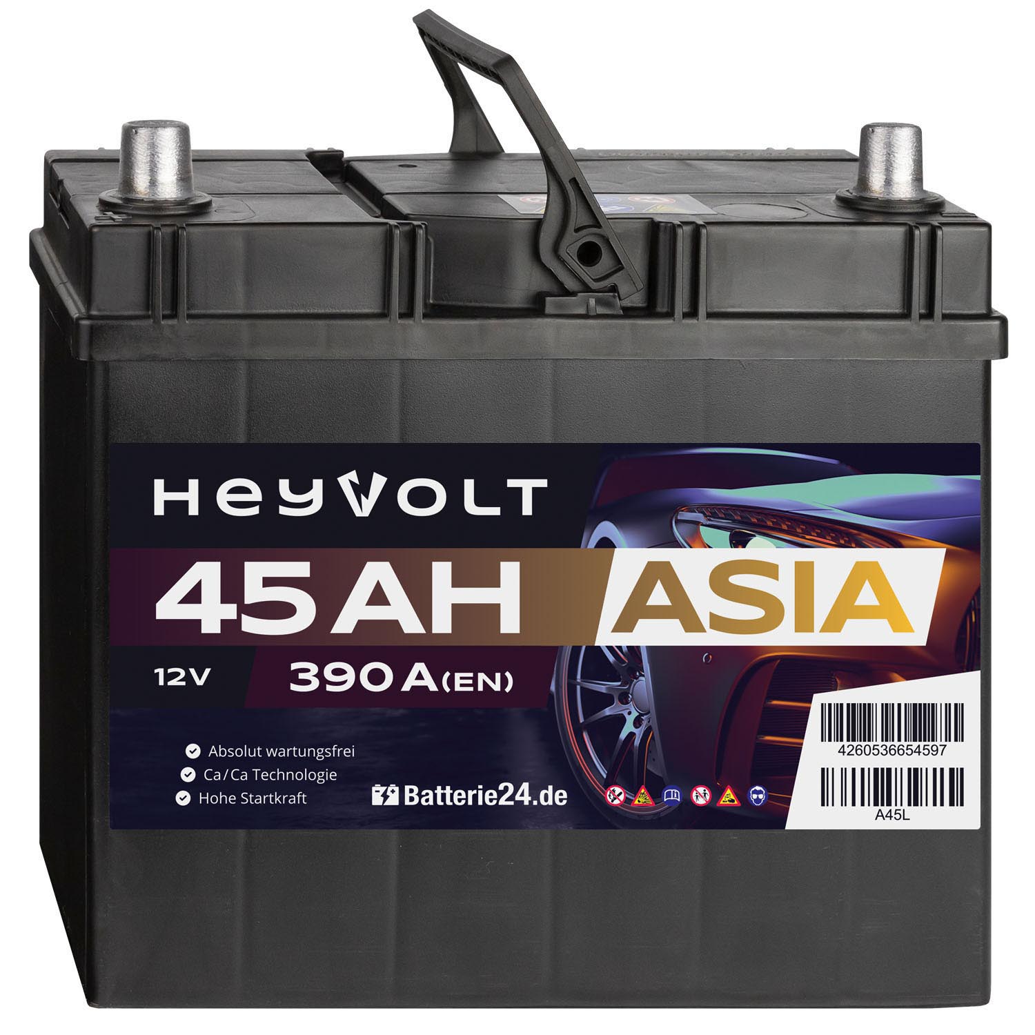 Starterbatterie ASIA SilverMax 12V 45Ah 54524 Pluspol links statt 40Ah
