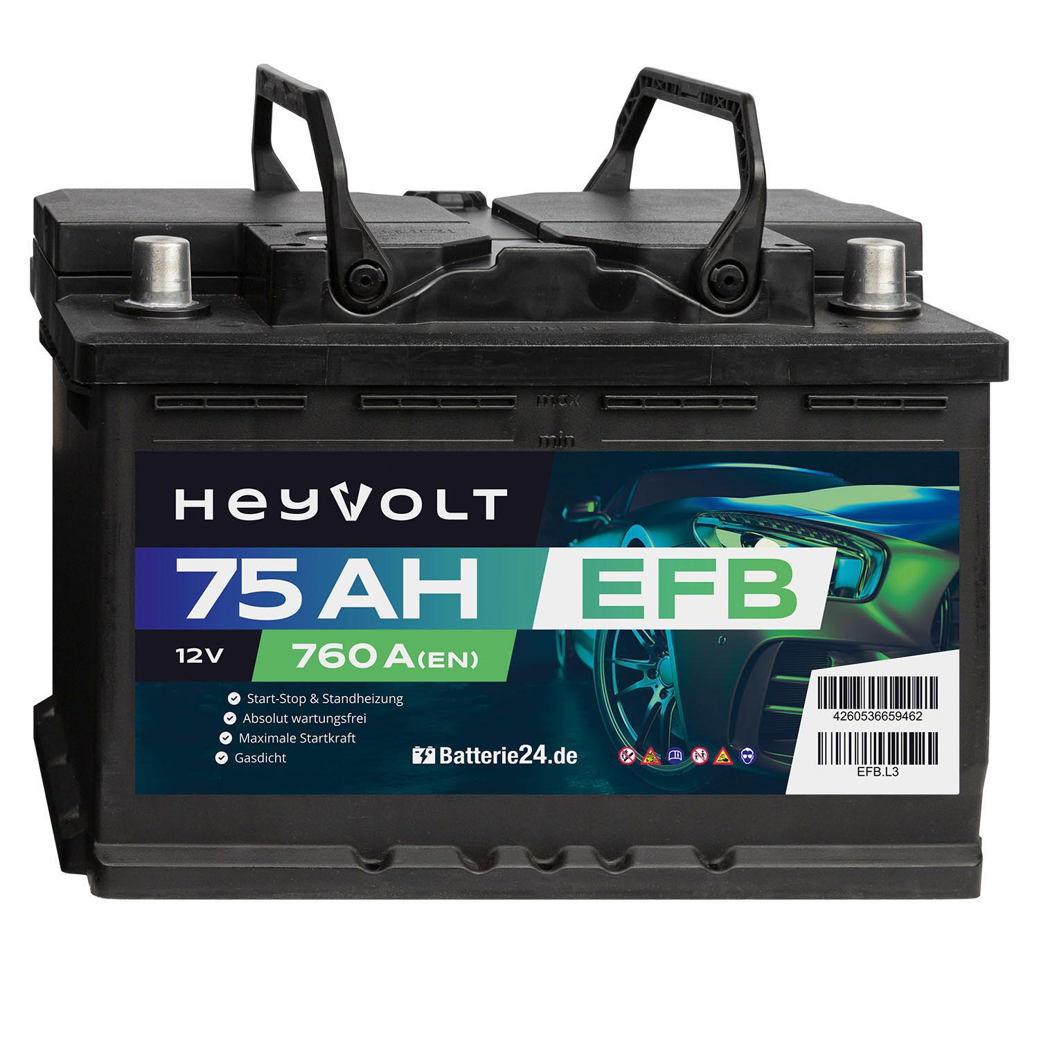 Heyvolt Start EFB 12V 75Ah Autobatterie