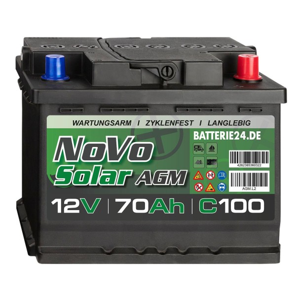 Novo Solar AGM 12V 70Ah Versorgerbatterie (USt-befreit nach §12 Abs.3 Nr. 1 S.1 UStG)