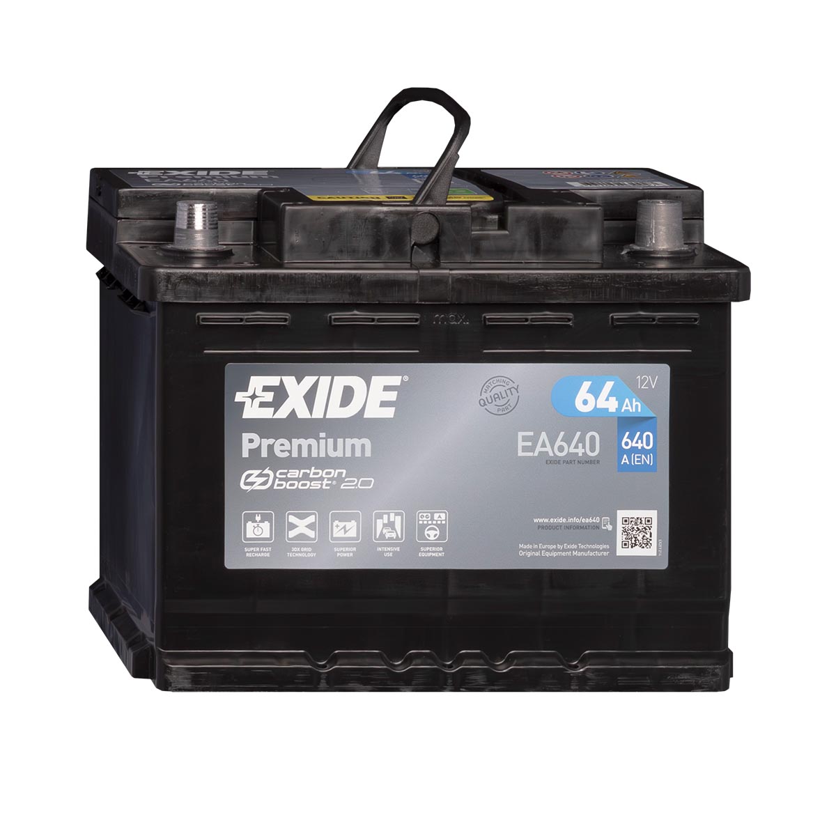 EXIDE EA640 Premium Carbon Boost Car Battery 12V 64Ah 640A Starter Battery  Car Battery – Replaces 58Ah 60Ah 61Ah 62Ah 63Ah + 1x Battery Pole Grease