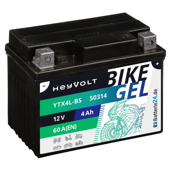 HeyVolt BIKE GEL Motorradbatterie YTX4L-BS 50314 12V 4Ah