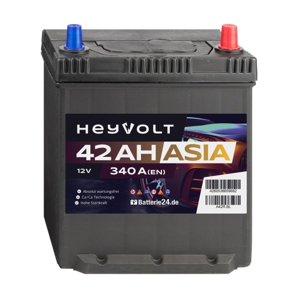 HeyVolt ASIA A42R BL Autobatterie 12V 42Ah mit Bodenleiste