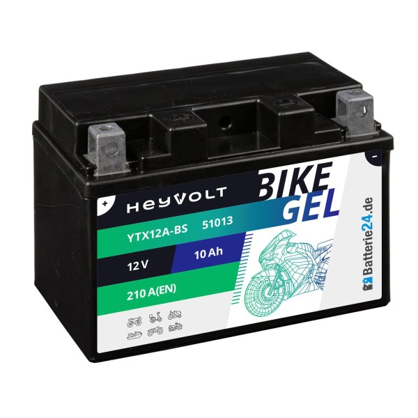 HeyVolt BIKE GEL Motorradbatterie YTX12A-BS 51013 12V 10Ah