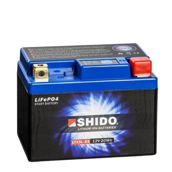 Shido Lithium Motorradbatterie LiFePO4 LTX5L-BS 12V