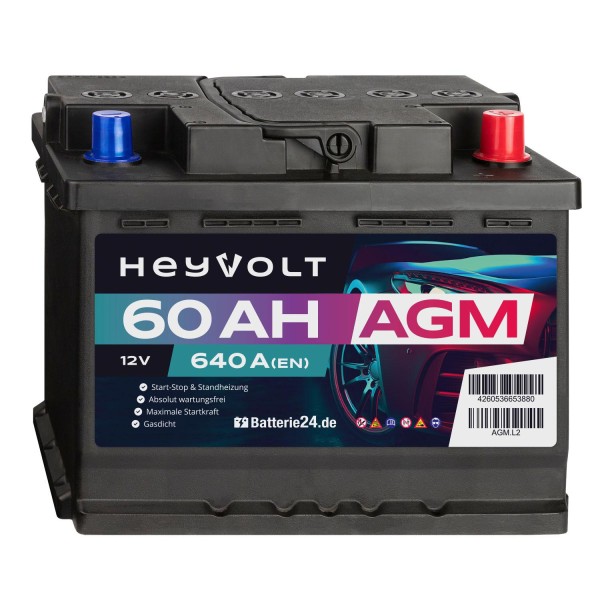 HeyVolt AGM Autobatterie 12V 60Ah