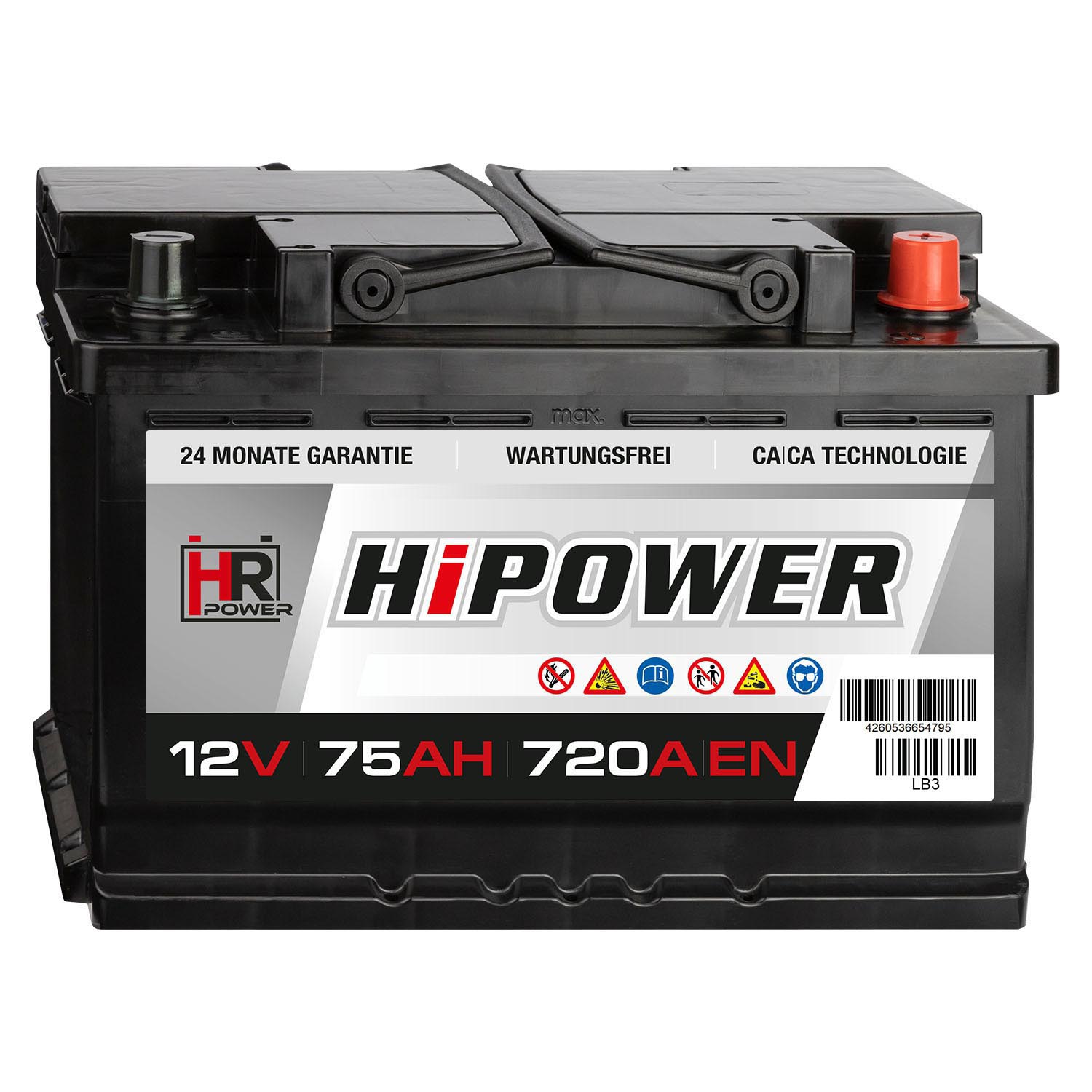 HR HiPower Autobatterie 12V 90Ah 680A/EN Starterbatterie : : Auto  & Motorrad