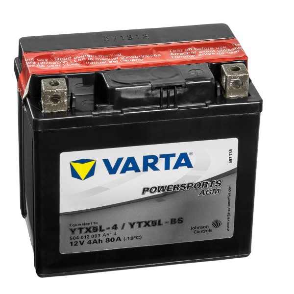 VARTA Powersports AGM Motorradbatterie YTX5L-4 YTX5L-BS 50412 12V 4Ah