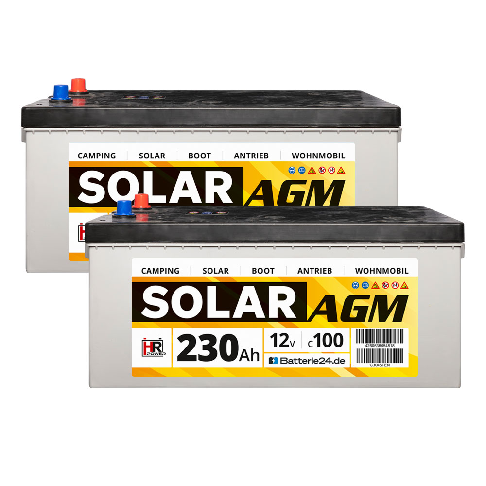 2x HR Solar AGM 12V 230Ah Versorgungsbatterie, AGM Wohnmobilbatterien, AGM Batterien, Fahrzeugbatterien