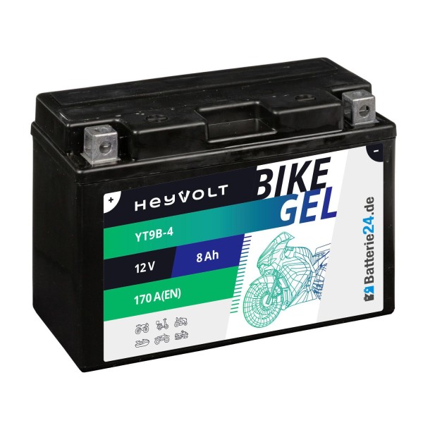 HeyVolt BIKE GEL Motorradbatterie YT9B-4 12V 8Ah