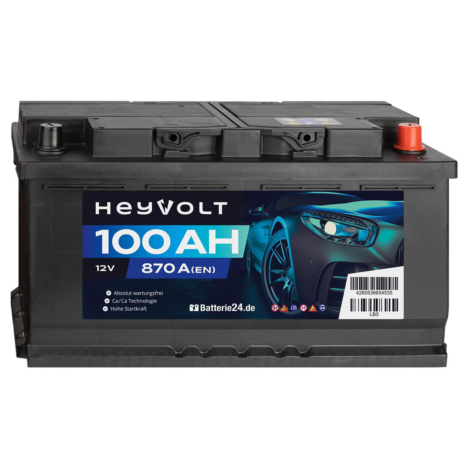 HeyVolt Asia Autobatterie 12V 100Ah 830A/EN Starterbatterie